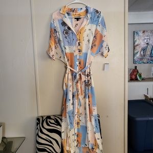 Room Sevice Sleepwear | Floral Patchwork Dolman Sleeve Front Button Kaftan